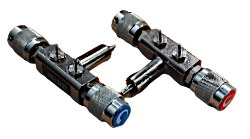Micromiscelatore di Cryotek Eng: compatto e leggero, realizzato in ottone cromato per lavorazione metalli. Utilizzo per gas come idrogeno e ossigeno, due valvole micrometriche per regolare il titolo della miscela.